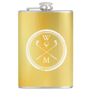 Personalisiertes Monogramm Klassisches Gold Golf Flachmann