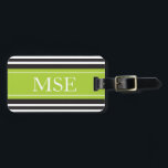 Personalisiertes Monogramm Limones Schwarzes Strei Gepäckanhänger<br><div class="desc">Personalisiertes Lime Green, Schwarz und Weiß gestreiftes Muster oder Design mit kundenspezifischen Personalisierten Monogram oder Initialen auf der Vorderseite und Adressangaben auf der Rückseite für Tragegegepäckanhänger. Klicken Sie auf den Button 'Anpassen', um Ihr Geschenk zu personalisieren, und fügen Sie Ihre eigenen Initialen auf der Vorderseite ein, und die Adressdaten auf...</div>