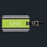 Personalisiertes Monogramm Limones Schwarzes Strei Gepäckanhänger<br><div class="desc">Personalisiertes Lime Green, Schwarz und Weiß gestreiftes Muster oder Design mit kundenspezifischen Personalisierten Monogram oder Initialen auf der Vorderseite und Adressangaben auf der Rückseite für Tragegegepäckanhänger. Klicken Sie auf den Button 'Anpassen', um Ihr Geschenk zu personalisieren, und fügen Sie Ihre eigenen Initialen auf der Vorderseite ein, und die Adressdaten auf...</div>