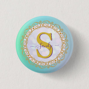 Personalisiertes Monogramm Mandala Gold und Blau Button