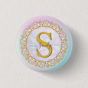 Personalisiertes Monogramm Mandala Gold und Blau Button