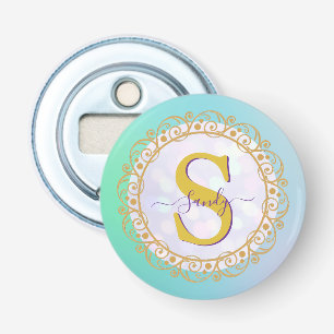 Personalisiertes Monogramm Mandala Gold und Blau Flaschenöffner