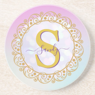 Personalisiertes Monogramm Mandala Gold und Blau Getränkeuntersetzer