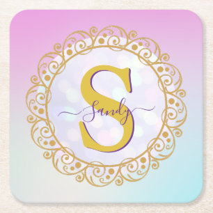 Personalisiertes Monogramm Mandala Gold und Blau Rechteckiger Pappuntersetzer