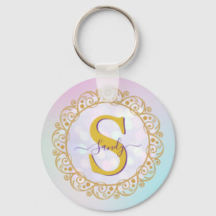 Personalisiertes Monogramm Mandala Gold und Blau Schlüsselanhänger