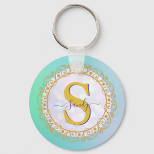Personalisiertes Monogramm Mandala Gold und Blau Schlüsselanhänger