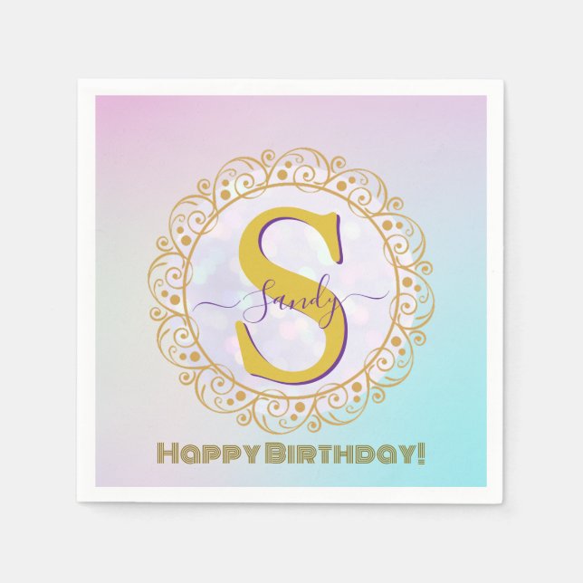 Personalisiertes Monogramm Mandala Gold und Blau Serviette (Vorderseite)
