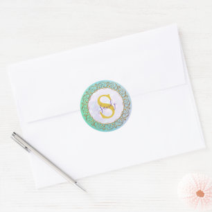 Personalisiertes Monogramm Mandala Gold und Türkis Runder Aufkleber