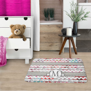 Personalisiertes Monogramm Minze Aztec Floral Must Badematte
