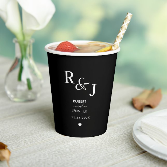Personalisiertes Monogramm Moderne Hochzeit Pappbecher (In Situ)