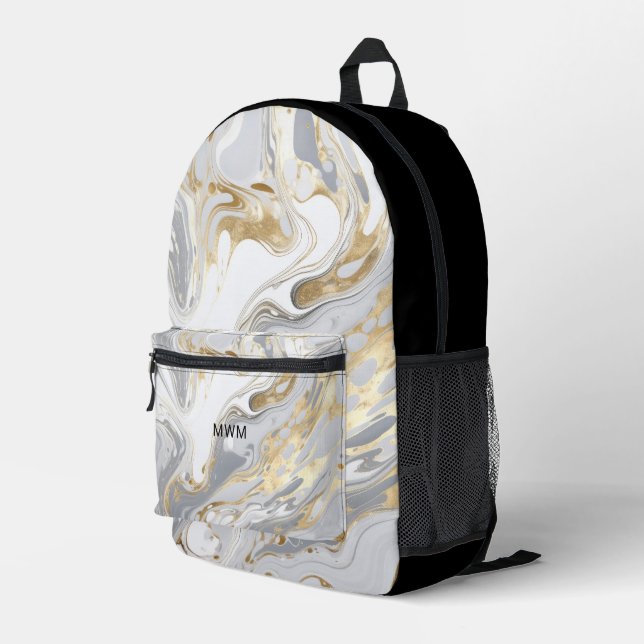 Personalisiertes Monogramm Modernes Marmor Bedruckter Rucksack (Rückseitige Ecke Rechts)