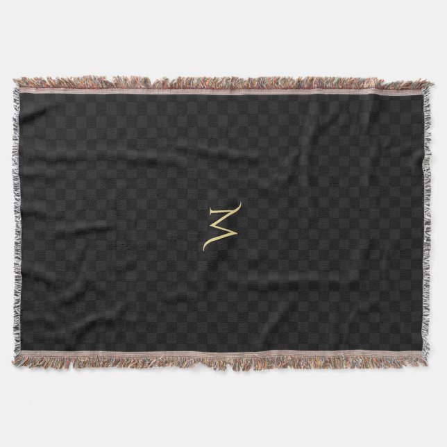 Personalisiertes Monogramm Modernes Schwarzes Karo Decke (Vorderseite)