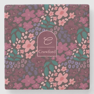 Personalisiertes Monogramm Moody Floral Steinuntersetzer