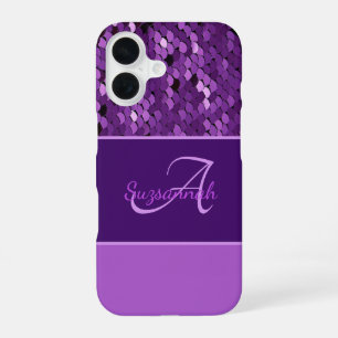 Personalisiertes Monogramm Name Lila Pailletten St iPhone 16 Hülle