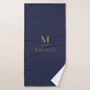 Personalisiertes Monogramm   Name Navy & Gold Badhandtuch Set