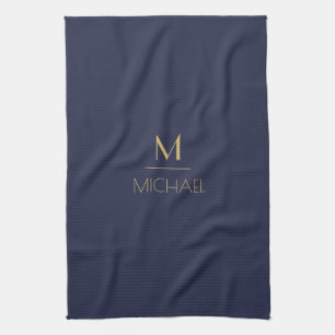 Personalisiertes Monogramm Name Navy & Gold Geschirrtuch