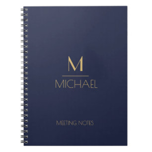 Personalisiertes Monogramm   Name Navy & Gold Notizblock