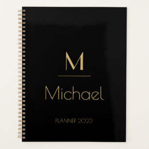 Personalisiertes Monogramm   Name Schwarz & Gold  Planer