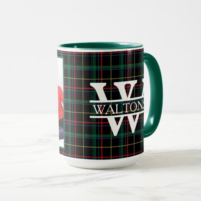 Personalisiertes Monogramm, Name und Foto Kariert Tasse (VorderseiteRechts)