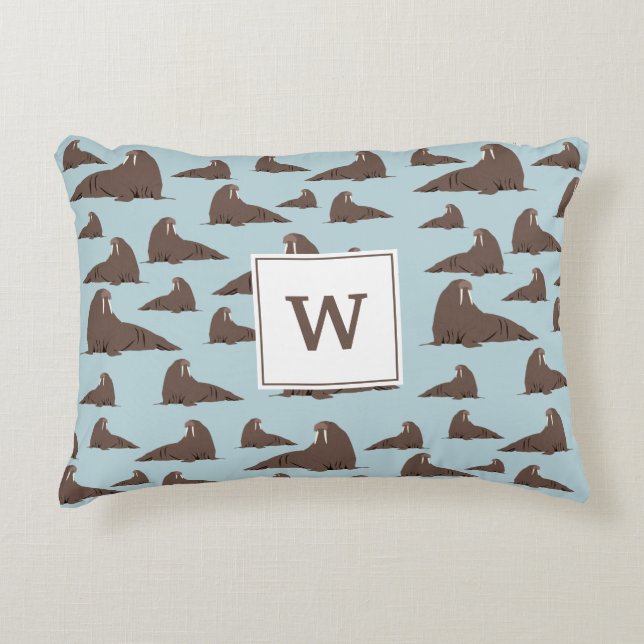 Personalisiertes Monogramm Niedliches Walrusmuster Dekokissen (Vorderseite)