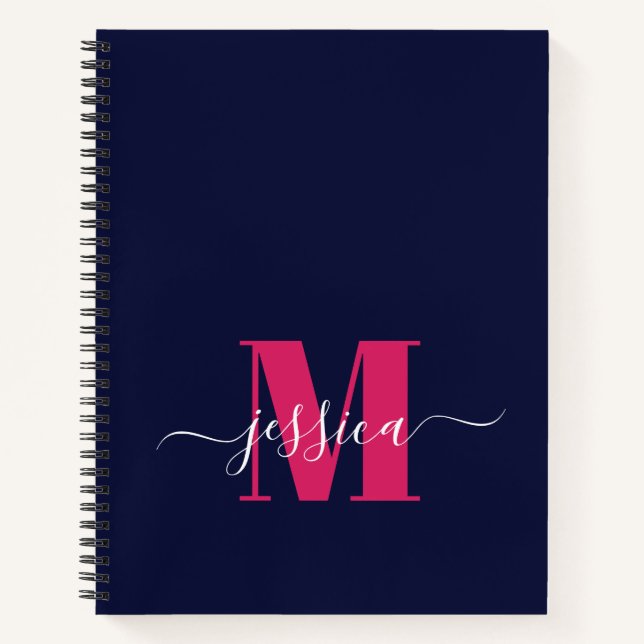 Personalisiertes Monogramm-Notebook mit Navy und H Notizbuch (Vorderseite)