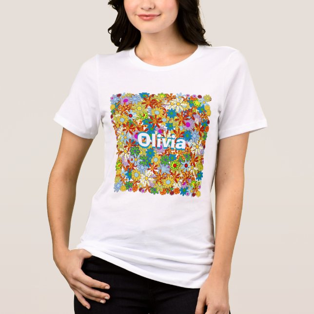 Personalisiertes Monogramm oder Blumenmuster Tri-Blend Shirt (Vorderseite)