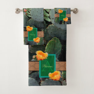 Personalisiertes Monogramm Orange Prickly Pear Cac Badhandtuch Set