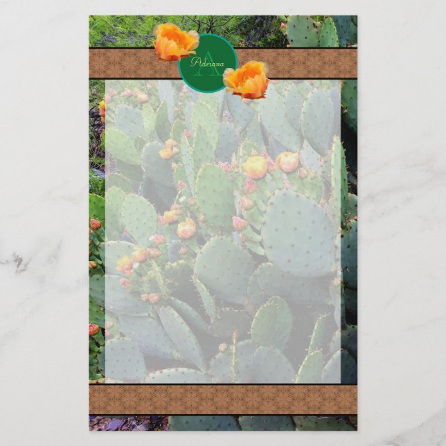 Personalisiertes Monogramm Orange Prickly Pear Cac Briefpapier (Vorderseite)