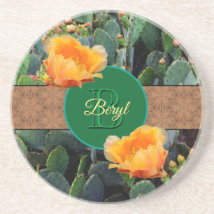 Personalisiertes Monogramm Orange Prickly Pear Cac Getränkeuntersetzer