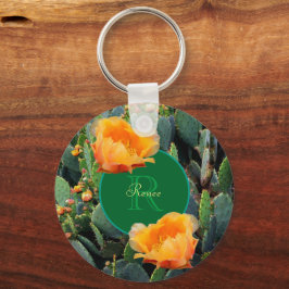 Personalisiertes Monogramm Orange Prickly Pear Cac Schlüsselanhänger