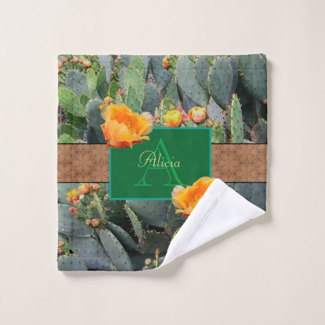 Personalisiertes Monogramm Orange Prickly Pear Cac Waschlappen (Waschlappen)