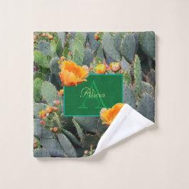 Personalisiertes Monogramm Orange Prickly Pear Cac Waschlappen