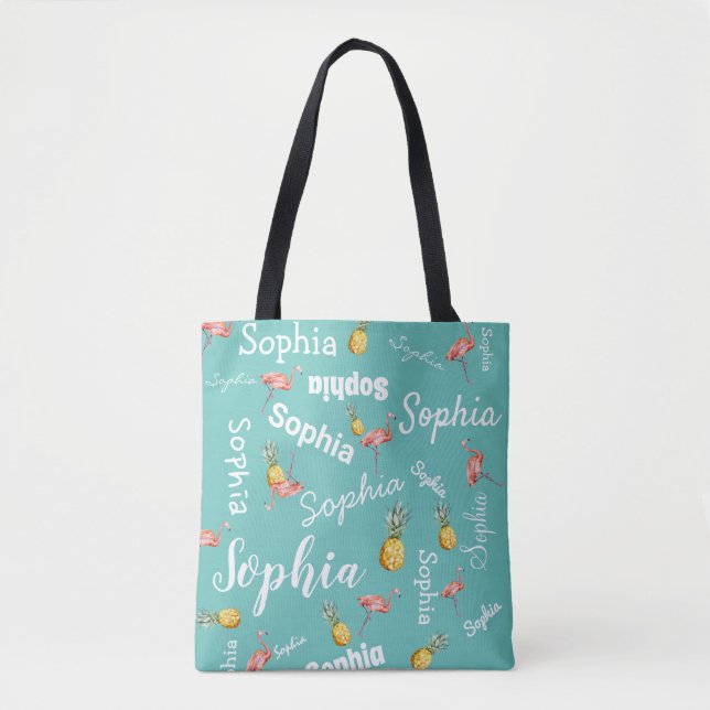 Personalisiertes Monogramm Pink Aquamarin Flamingo Tasche (Vorderseite)
