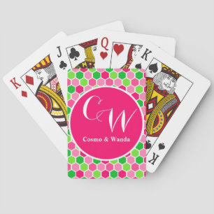 Personalisiertes Monogramm Pink Grün Cosmo Honeyco Spielkarten