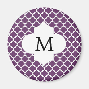 Personalisiertes Monogramm Quatrefolie Lila und we Magnet