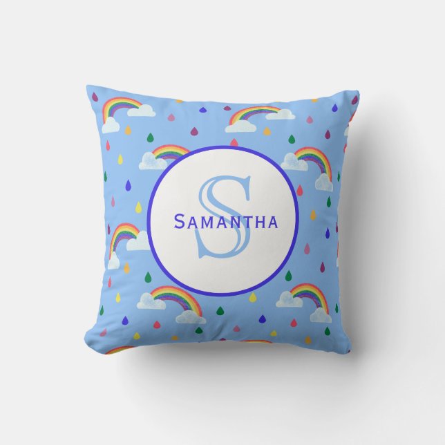 Personalisiertes Monogramm Regenbogen-Regensturm Kissen (Vorderseite)