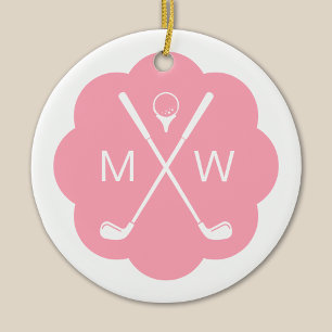 Personalisiertes Monogramm Rosa Golf Keramik Ornament