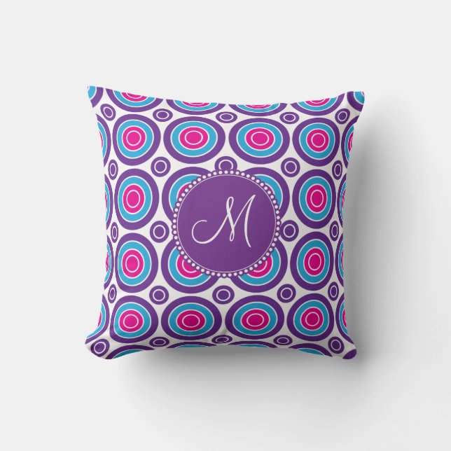Personalisiertes Monogramm-Rosa-lila Kreis-Muster Kissen (Vorderseite)