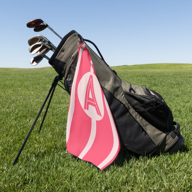 Personalisiertes Monogramm Rosa Rot Streifen Golfhandtuch (Gras)