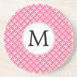 Personalisiertes Monogramm-Rosa schellt Muster Sandstein Untersetzer