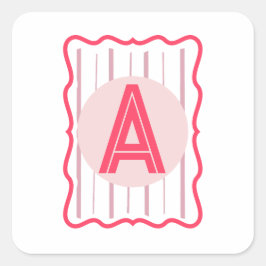 Personalisiertes Monogramm Rosa Wellenrand Quadratischer Aufkleber