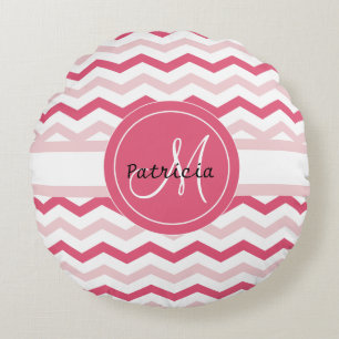 Personalisiertes Monogramm-Rosa-Zickzack Muster Rundes Kissen
