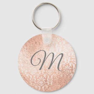 Personalisiertes Monogramm Roségold Damast Schlüsselanhänger