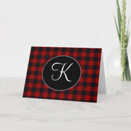 Personalisiertes Monogramm Rot und Schwarz Buffalo Karte