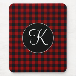 Personalisiertes Monogramm Rot und Schwarz Buffalo Mousepad
