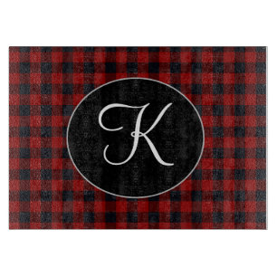 Personalisiertes Monogramm Rot und Schwarz Buffalo Schneidebrett