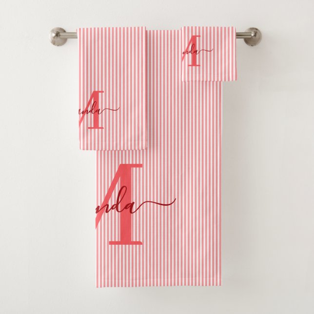 Personalisiertes Monogramm Rot-Weiß-Gestreift Badhandtuch Set (Insitu)