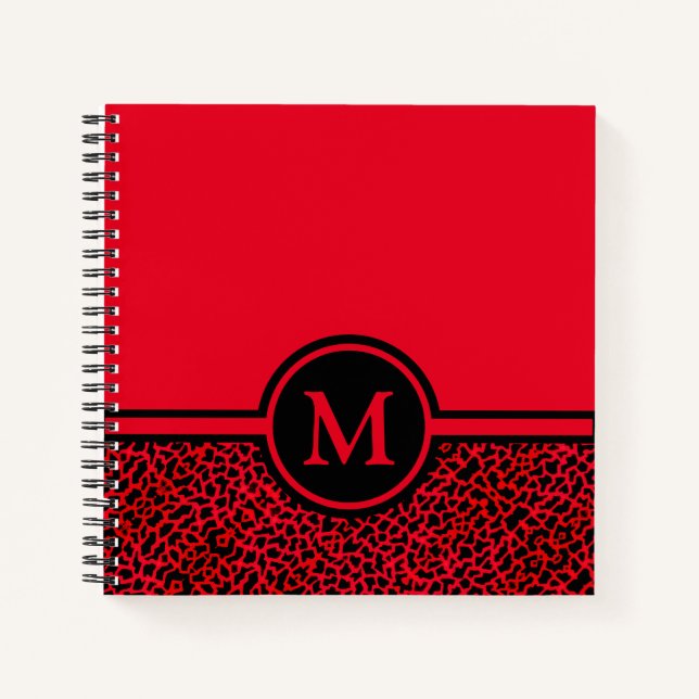 Personalisiertes Monogramm Roter Leopard Spiralblo Notizbuch (Vorderseite)