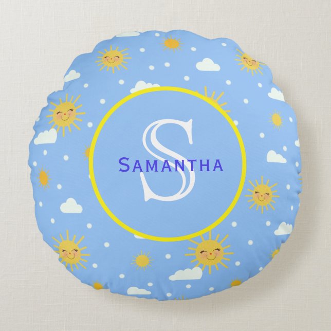 Personalisiertes Monogramm Rundes Kissen (Vorderseite)