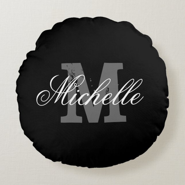 Personalisiertes Monogramm rundes Throwkissen | Rundes Kissen (Vorderseite)